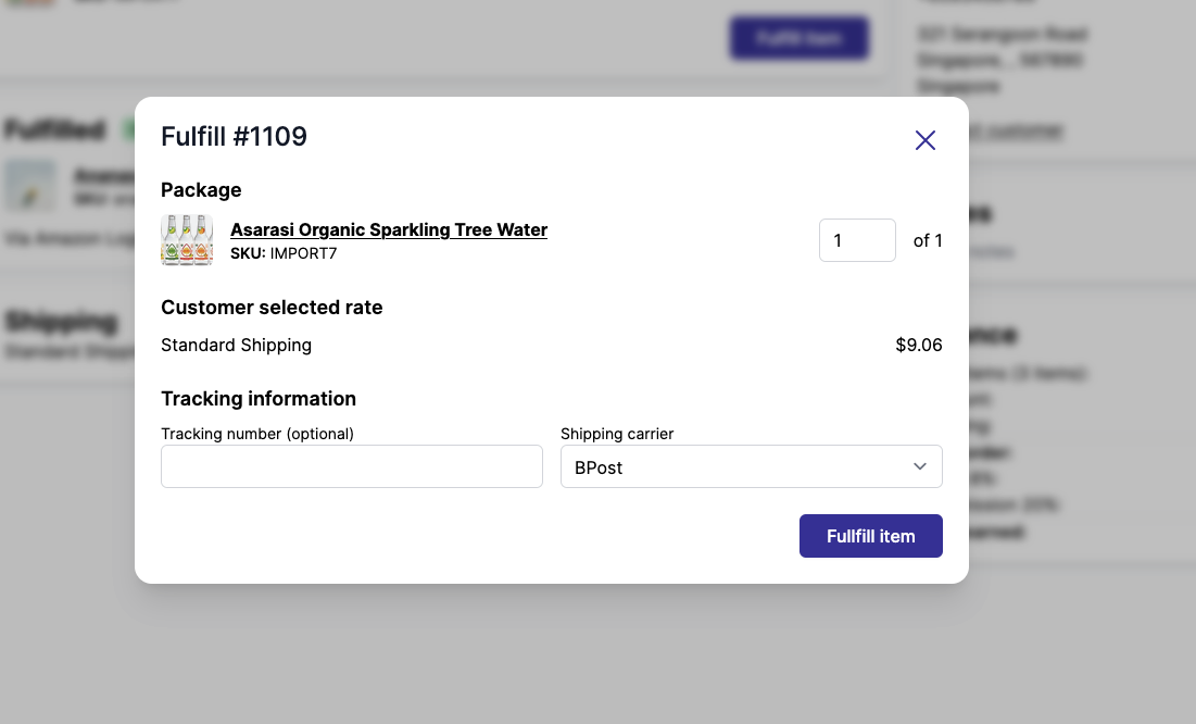 Fulfill order screenshot