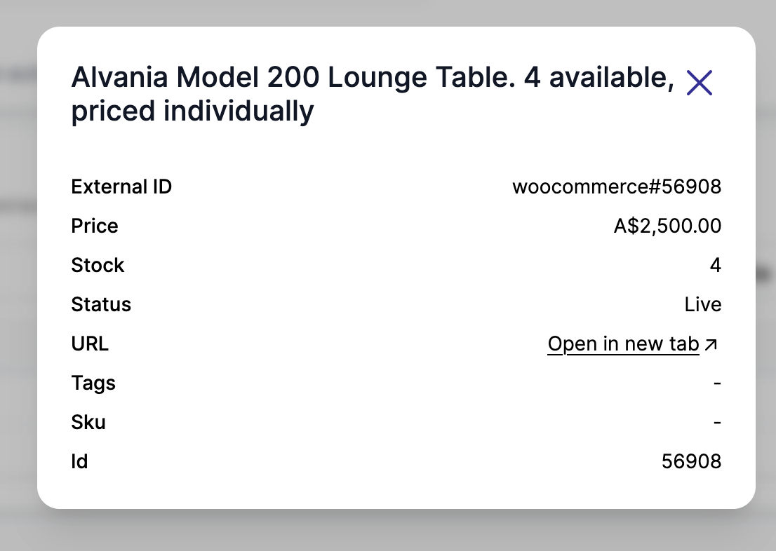 Product details modal