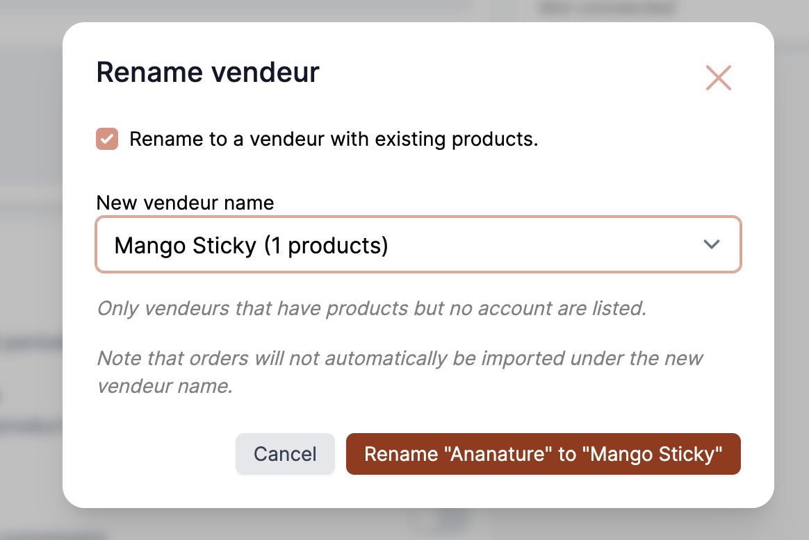 Rename to a vendor with existing products