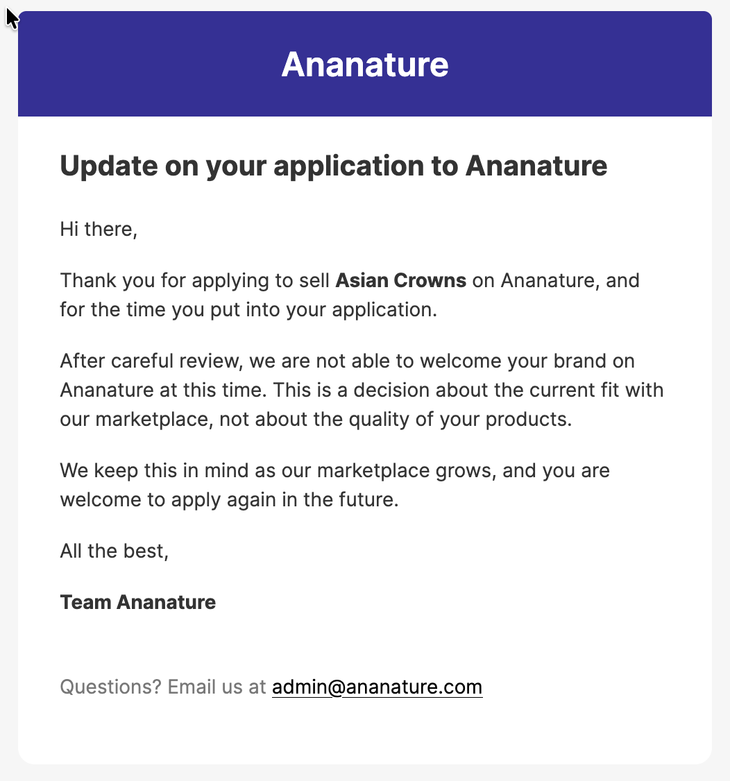 Application rejected email