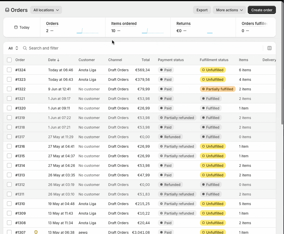 Search orders by vendor order name in Shopify