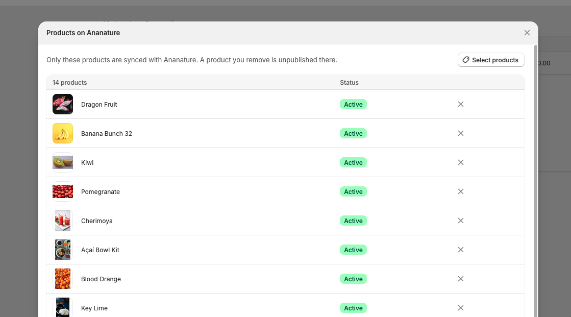 Products synced with a marketplace in Garnet Seller