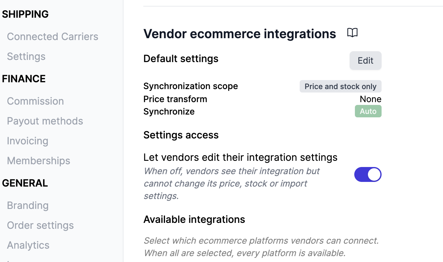 Let vendors edit their integration settings
