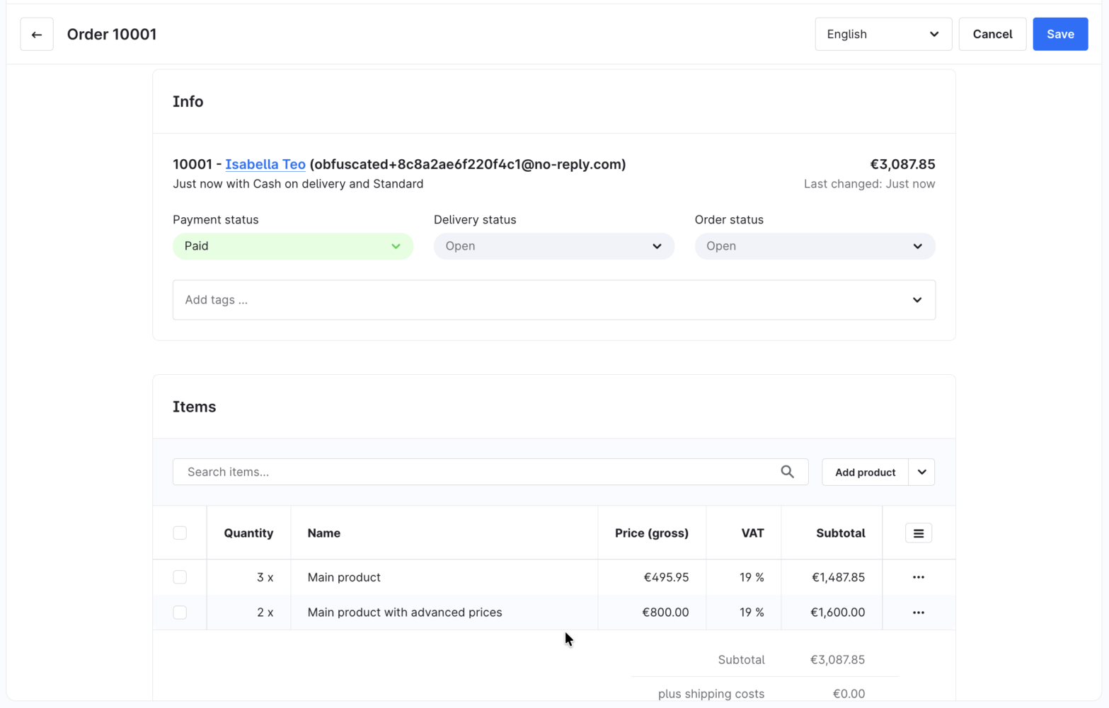 A marketplace order on Shopware