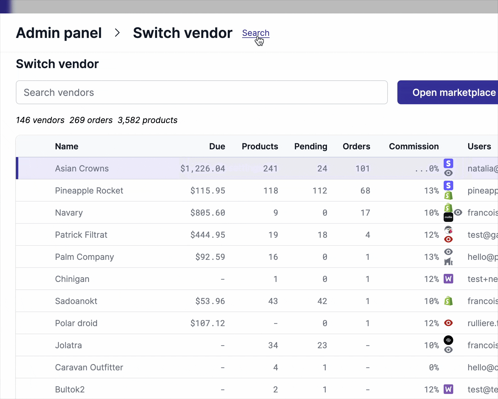 Search in admin panel