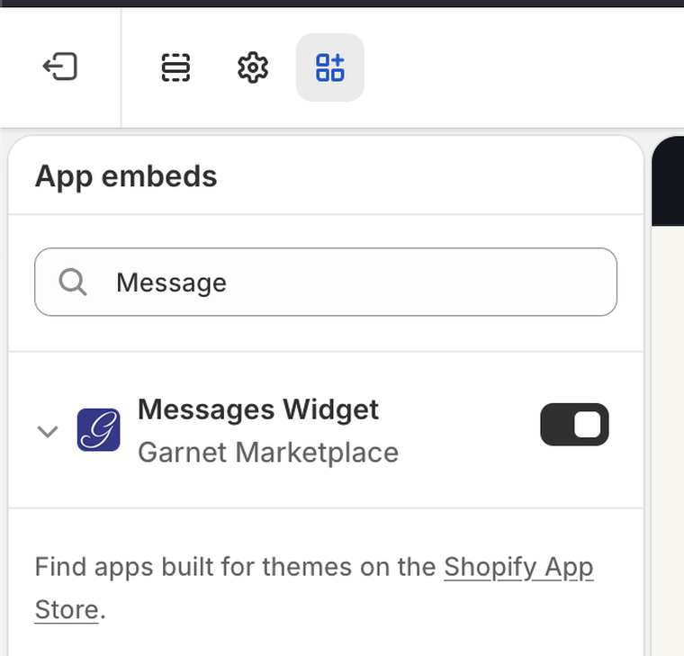 Enable the Messages Widget from the App embeds sidebar