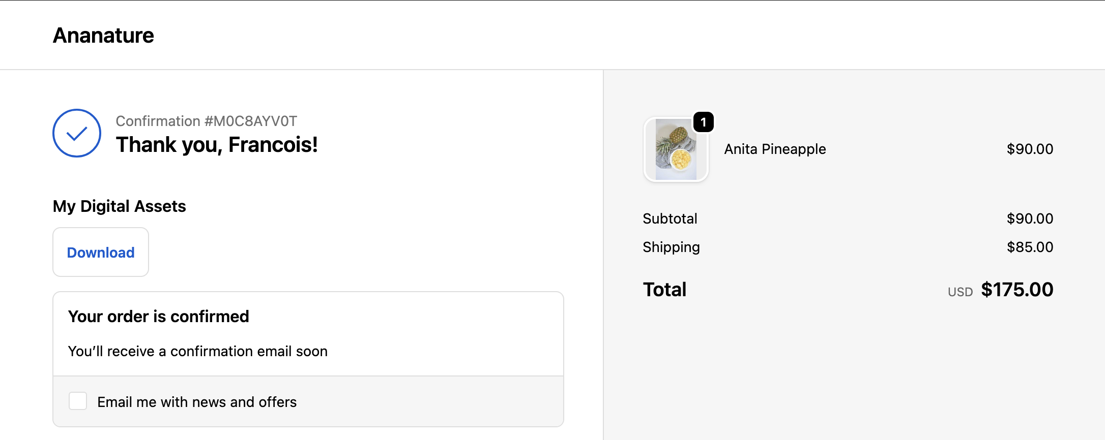 Digital assets download block on thank you page