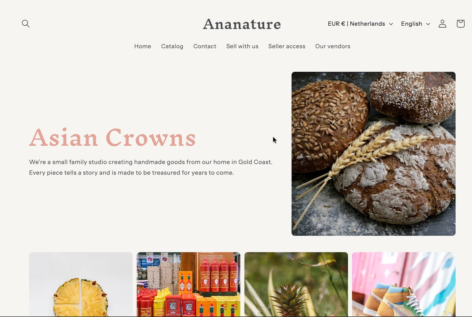 Vendor page component on a storefront