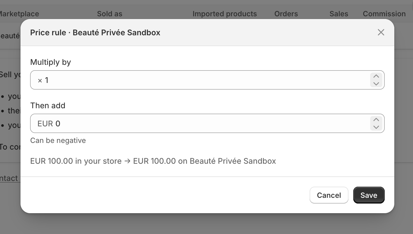 Price rule of a marketplace in Garnet Seller