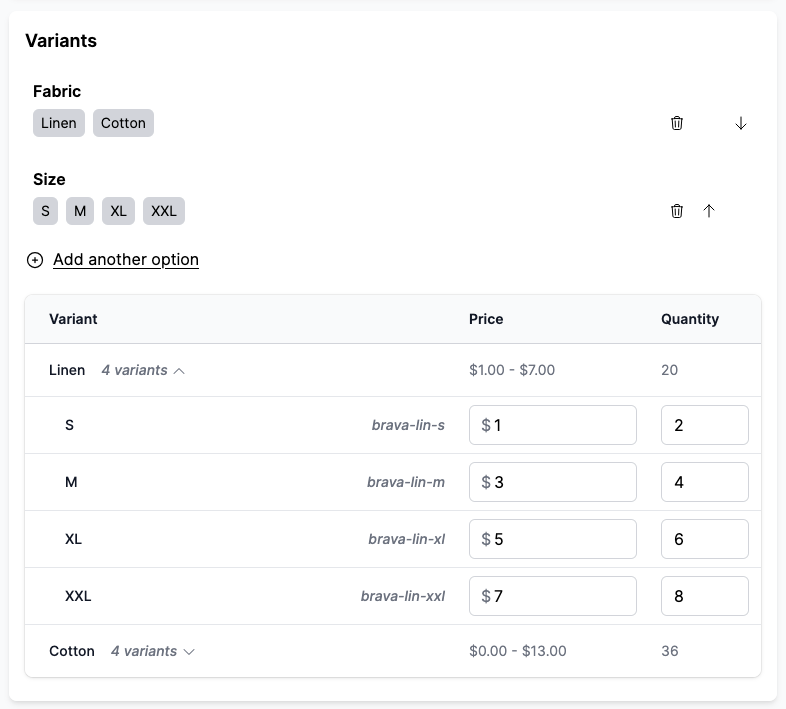 Add a variant option to the product
