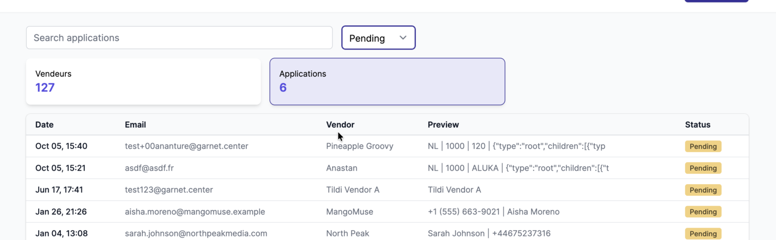 Vendor application filter