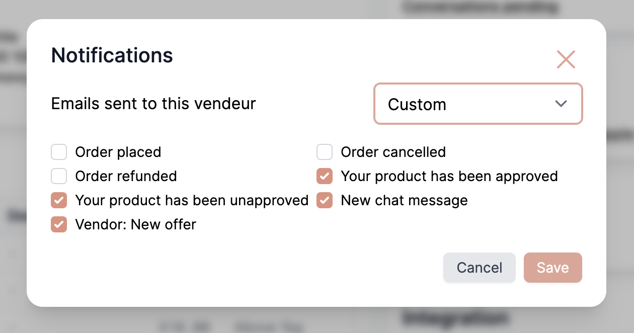 Per-vendor notification settings