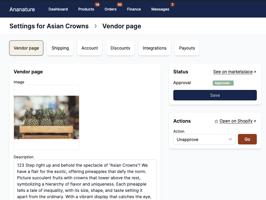 Vendor page approval revamp