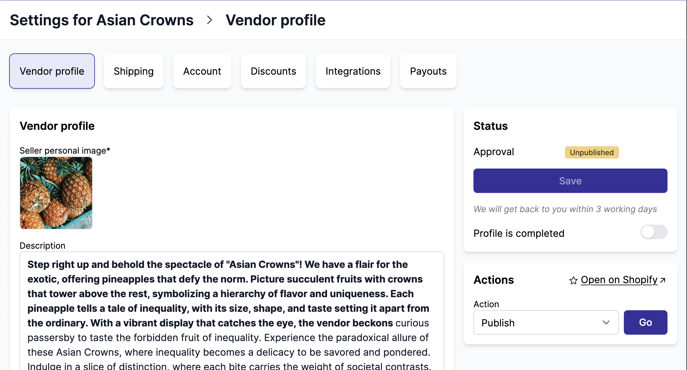 vendor page overview