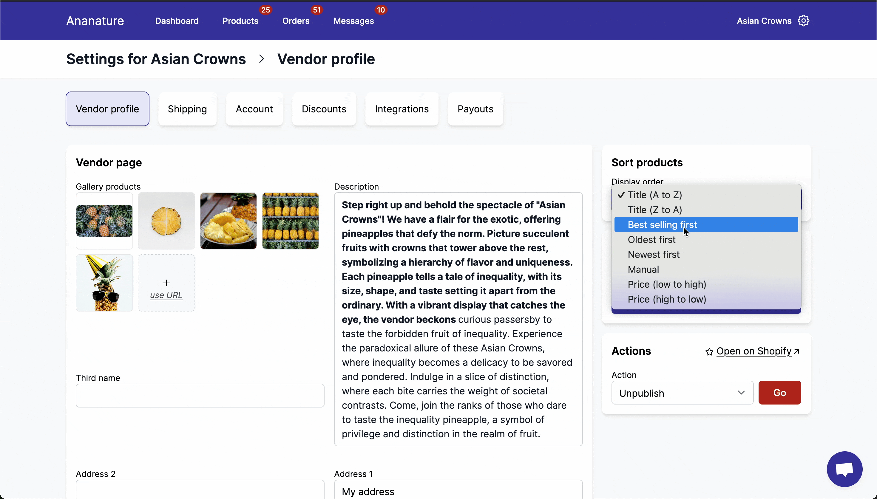 Demo reorder products on a vendor page