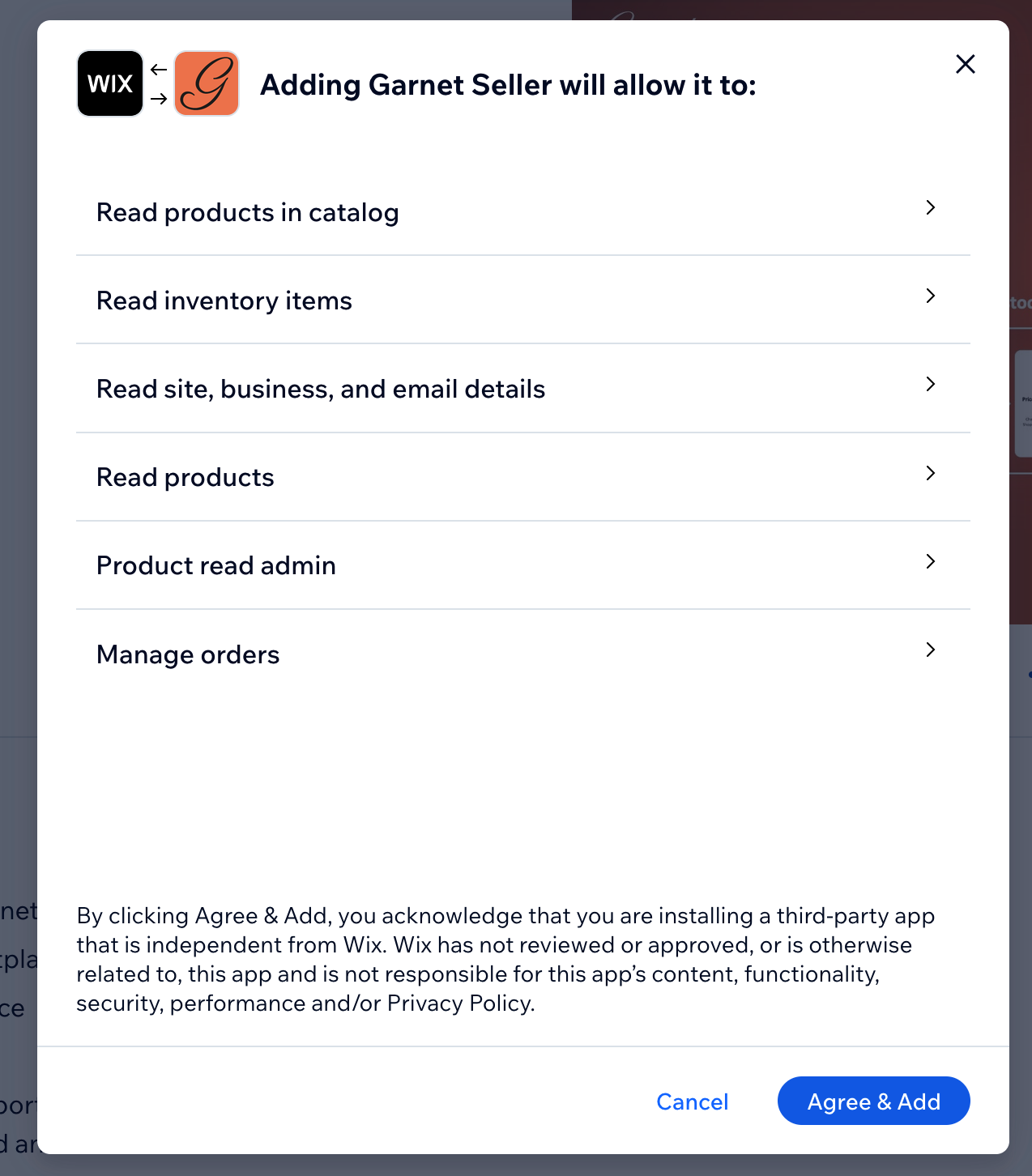 Garnet Seller permissions on Wix
