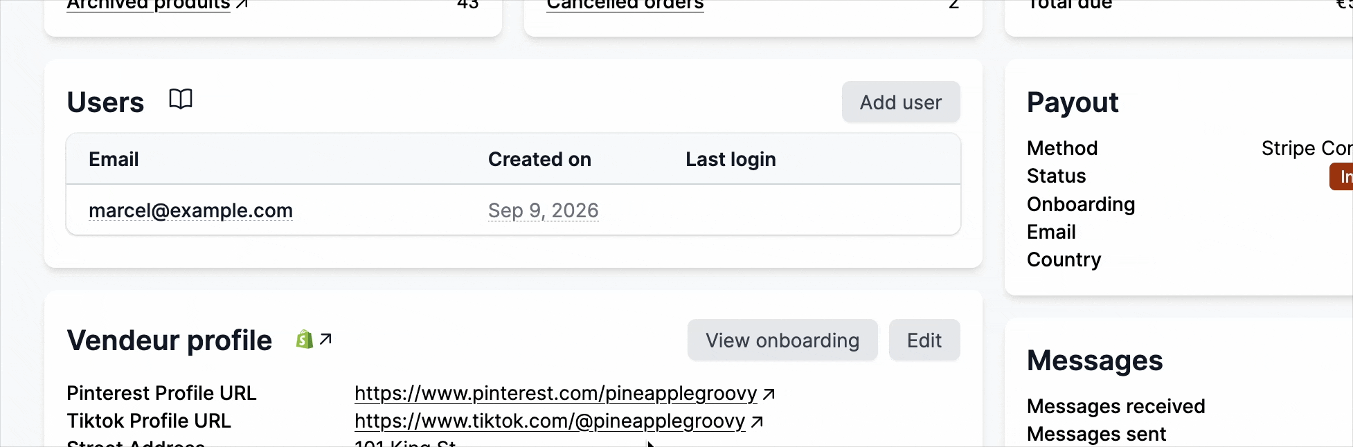 Vendor user details with the resend invitation link